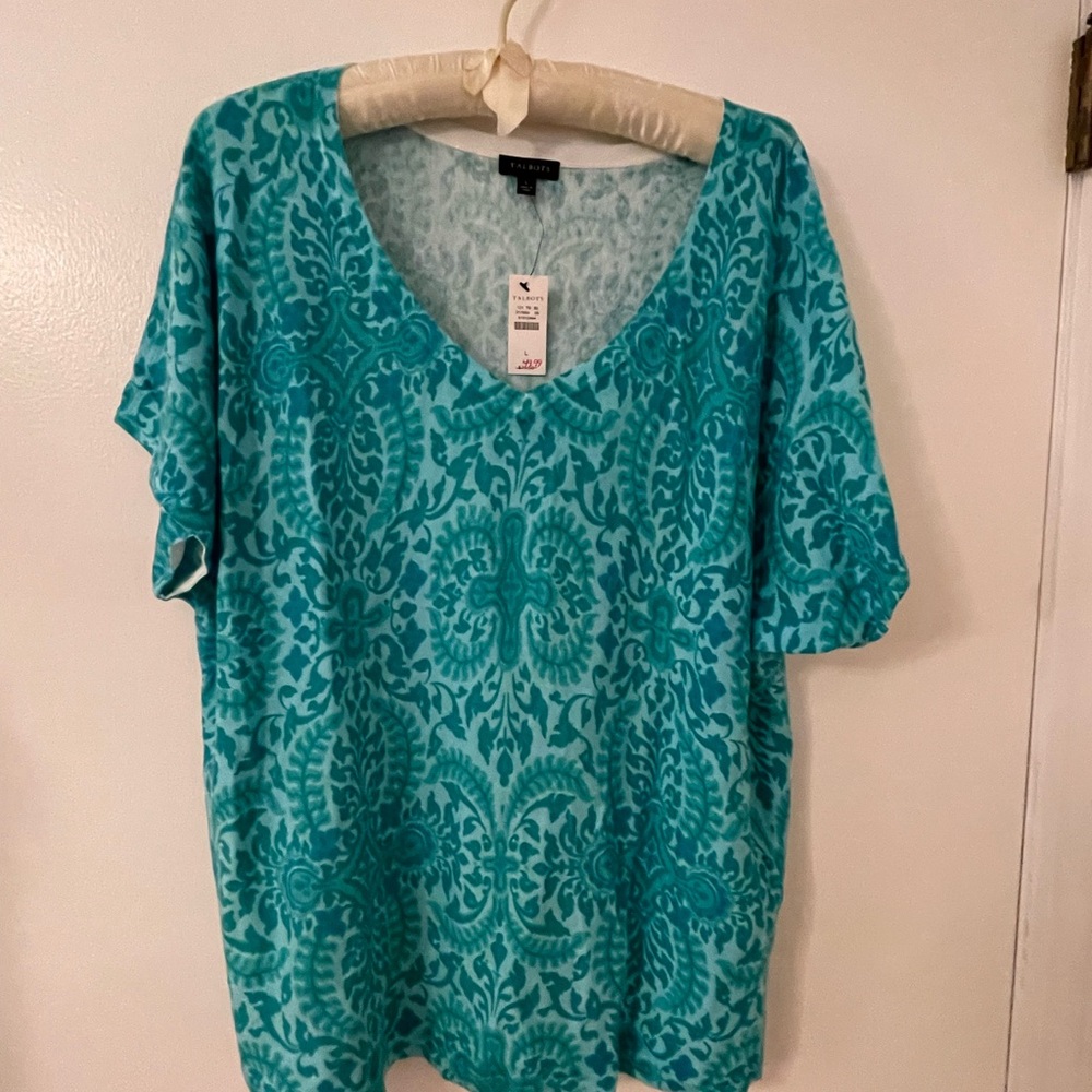 NEW! Talbots Teal Patterned Women's Large Top